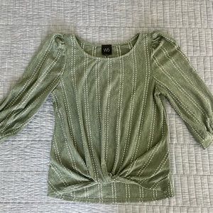 Mossy-green Knot Front Blouse